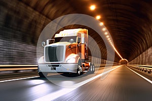 white semi-truck passing through a tunnel on a highway