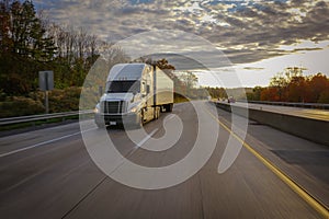 White semi truck on road