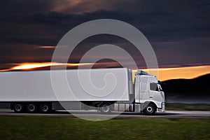 White semi truck on the road