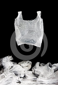 White semitransparent plastic bags on black background