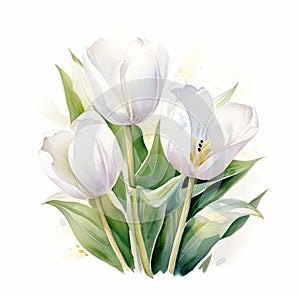 White Sensation Tulip Watercolor Illustration For Mobile