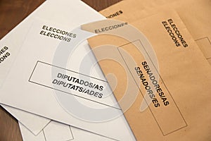 Close-up of some electoral envelopes for voting at the general courts of the Kingdom of Spain photo
