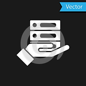 White Server, Data, Web Hosting icon isolated on black background. Vector Illustration.