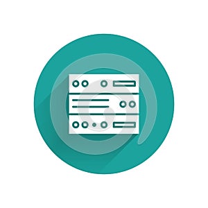 White Server, Data, Web Hosting icon isolated with long shadow. Green circle button. Vector