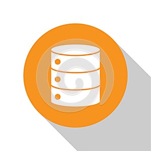 White Server, Data, Web Hosting icon isolated on white background. Orange circle button. Vector Illustration