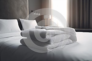 white service fresh hotel luxury resort towel bed room home. Generative AI.