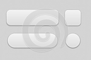 White set of buttons on gray background. Oval, round and square web 3d icons