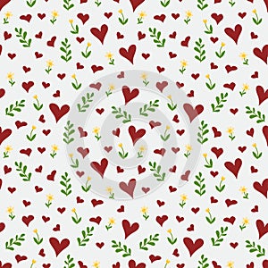 A white set of seamless patterns for Valentine's Day measuring 1000 by 1000 pixels with hearts and flowers, doodle