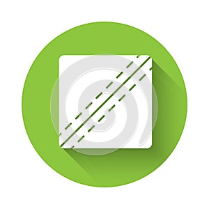 White Sewing Pattern icon isolated with long shadow. Markings for sewing. Green circle button. Vector Illustration.