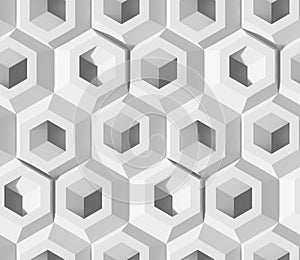 White shaded abstract geometric pattern. Origami paper style. 3D rendering background.