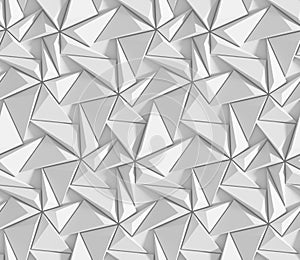 White shaded abstract geometric pattern. Origami paper style. 3D rendering background.