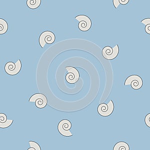 White shape of shellfish on blue background