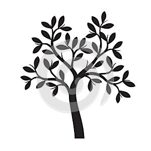Black shape of Tree with Leaves. Vector outline Illustration. Plant in Garden