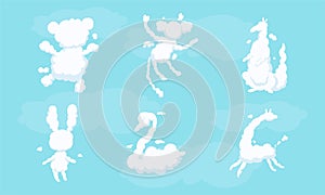 White Shaped Animal Fluffy Clouds Floating and Scudding Across Blue Sky Vector Set photo