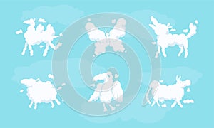 White Shaped Animal Fluffy Clouds Floating and Scudding Across Blue Sky Vector Set photo