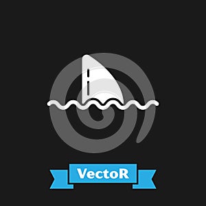 White Shark fin in ocean wave icon isolated on black background. Vector