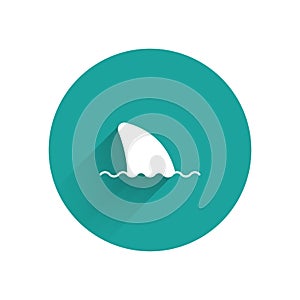 White Shark fin in ocean wave icon isolated with long shadow background. Green circle button. Vector