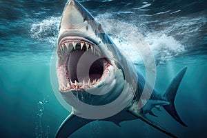 white shark with open mouth