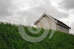 White shed on top of