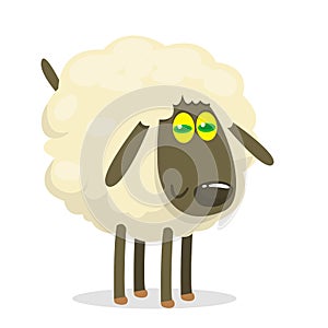 White Sheep Cartoon Mascot Character Standing. Vector Illustration Isolated on white.
