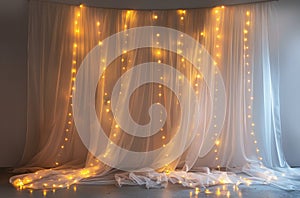 White Sheer Curtains With Warm White String Lights in Indoor Setting