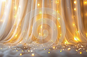 White Sheer Curtains With Warm White String Lights in Indoor Setting