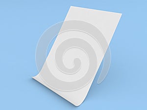 A white sheet of paper with a curved edge in A4 size on a blue background.