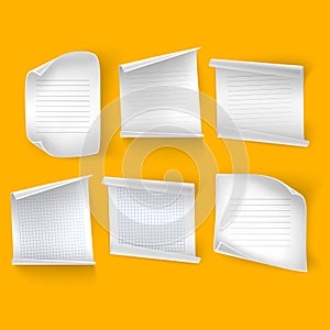 White sheet of paper. Realistic empty paper note template soft shadows isolated on white background. Vector format