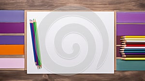 white sheet of paper and a set of colorful pencils