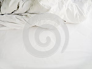 White sheets and blankets after use, Wrinkled and disorganized