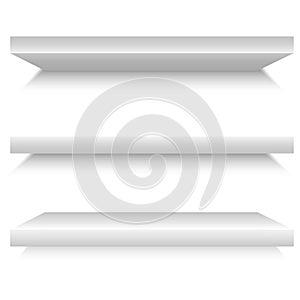 White shelves. White empty room. Interior design. Graphic design. Front view. Stock image. Vector illustration.