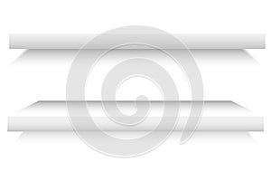 White shelves. White empty room. Interior design. Graphic design. Front view. Stock image. Vector illustration.