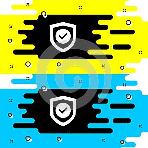 White Shield with check mark icon isolated on black background. Protection symbol. Security check Icon. Tick mark