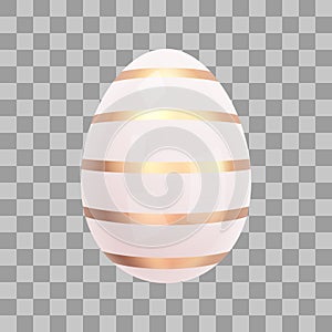 White Shiny Easter Egg with Gold Stripes. Image of a glossy white-gold egg isolated on a transparent background. Realistic