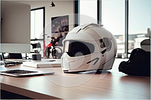 White, shiny motorcycle helmet