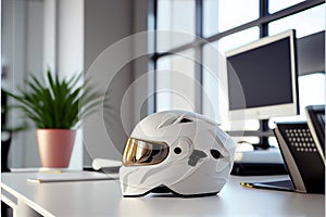 White, shiny motorcycle helmet