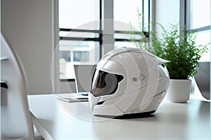 White, shiny motorcycle helmet