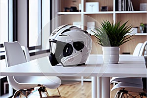 White, shiny motorcycle helmet