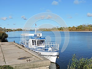 White ship in river, Lithuania