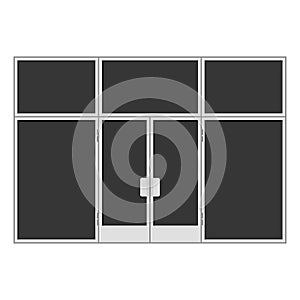 White Shopfront with Large Black Blank Windows. Vector photo