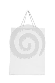 White shopping bag isolated on white background with clipping path and copy space for your text or logo