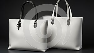 White shopping bags on dark background with copy spaceGift shopping concept, retail therapy.