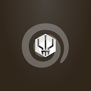 Simple negative space vector hexagonal sign of trident Poseidon
