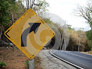 White sign in rural roads in Thailand
