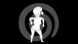 White silhouette of a dancing santa girl. Alpha channel. Alpha matte. FullHD.