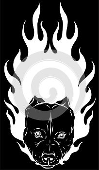 white silhouette of head of Bull Dog with Flame vector