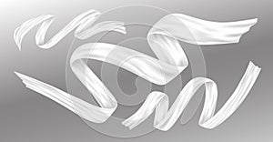White silk fabric flying in the wind on grey background Vector illustration