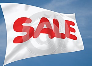 White silk sale flag with blue sky background