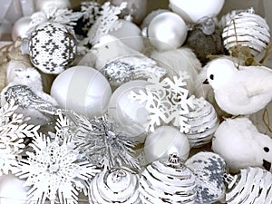 White and silver Christmas ornaments