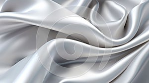 White silver silk satin fabric texture background with sweeping ripples and folds.